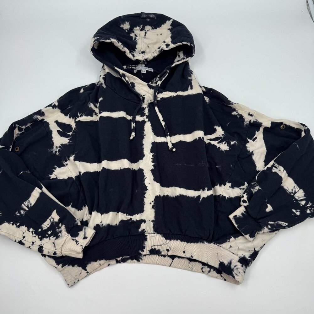 Young Fabulous & Broke Womens Tie‎ Dye Stripe Cropped Hoodie Black White SM